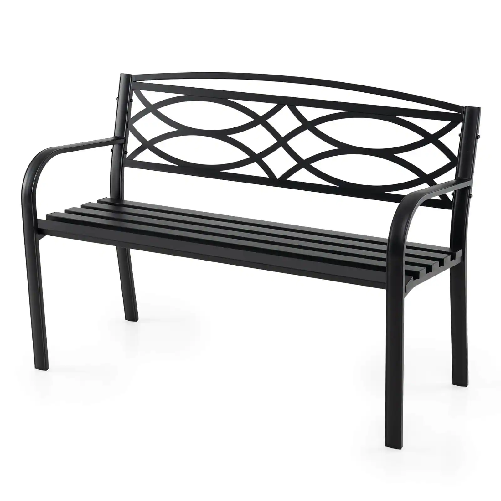 Costway - Outdoor Bench 45.5" Patio Garden Bench with Backrest Curved Armrests for Backyard - Black