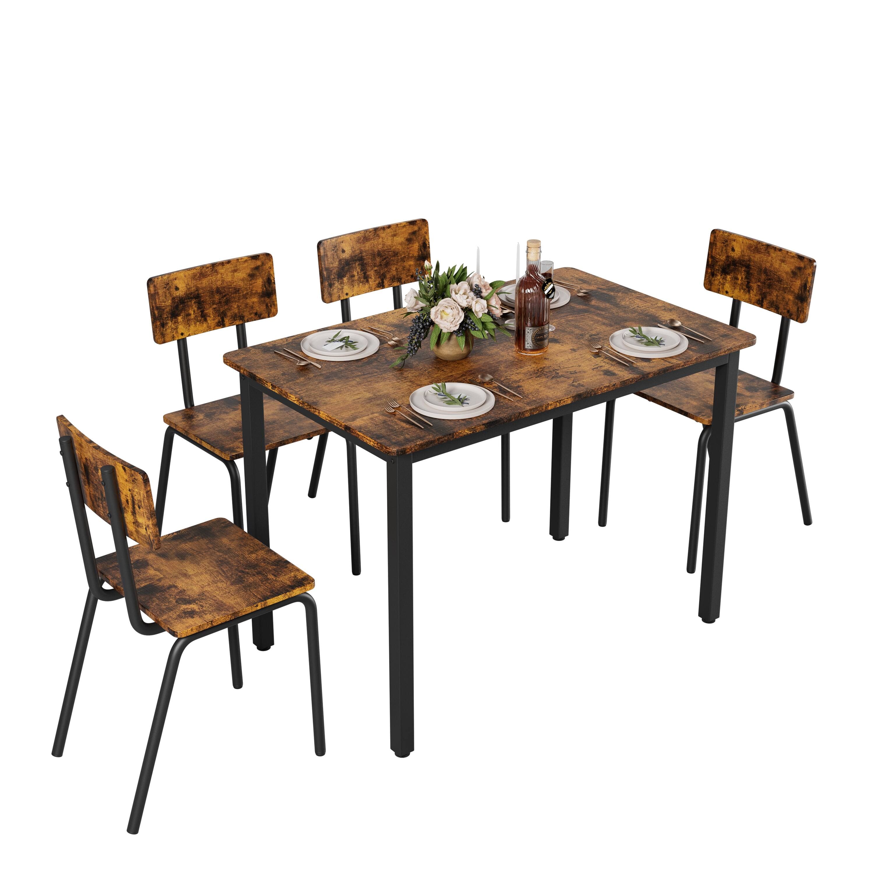 Ecooso - 5-Piece Dining Table Set with 4 Chairs, 43" Metal Frame & MDF Kitchen Set, Easy to Clean - Brown