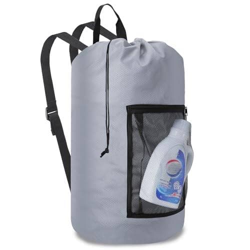 Cozy Serene - Laundry Bag Backpack Durable With Shoulder Straps And Mesh Pockets Portable Dirty Clothes Hamper For College Dorm black - Gray-1 Pack