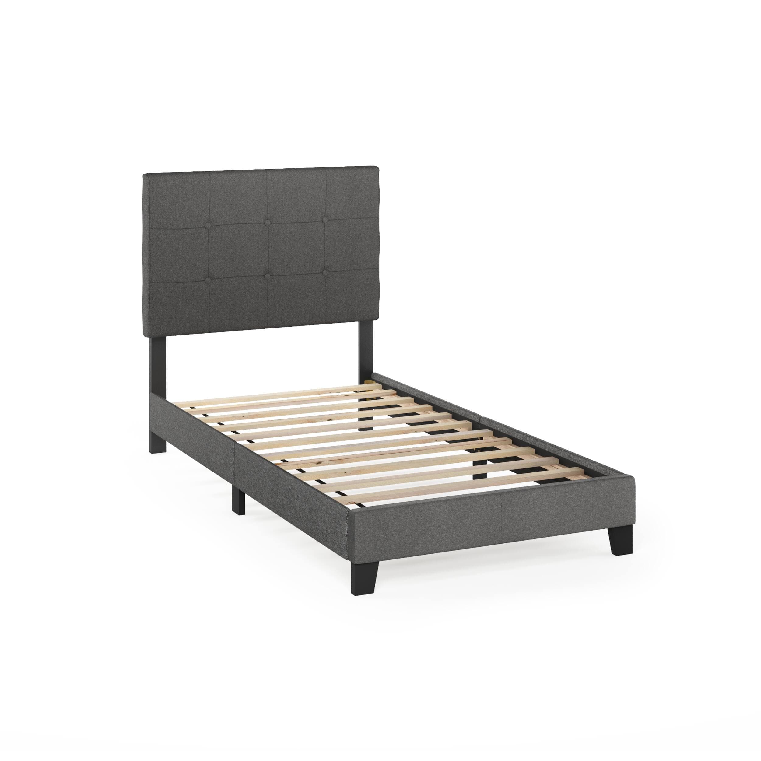 Furinno - Laval Button Tufted Bed Frame, 12PC Slat Style, Twin - Stone
