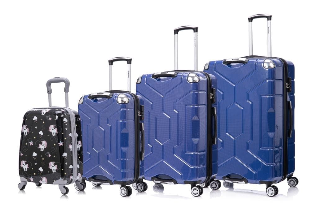 BreeBe - Luggage set PC material four piece travel luggage set, with rotating wheels and a sense of technology - Dark Blue, Black