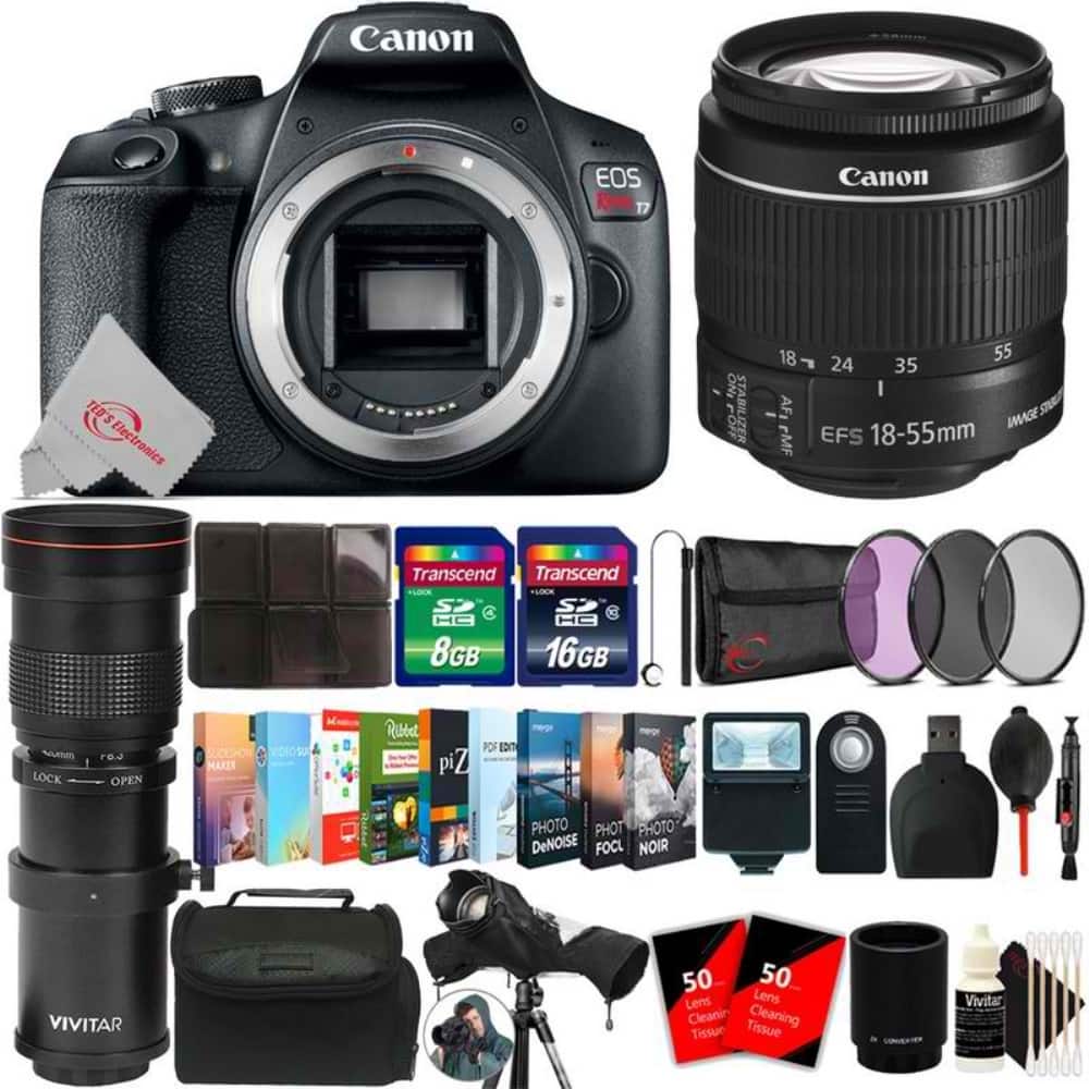 Canon - EOS Rebel T7 24.1MP DSLR Camera + 18-55mm & 420-800mm Lens Accessory Kit