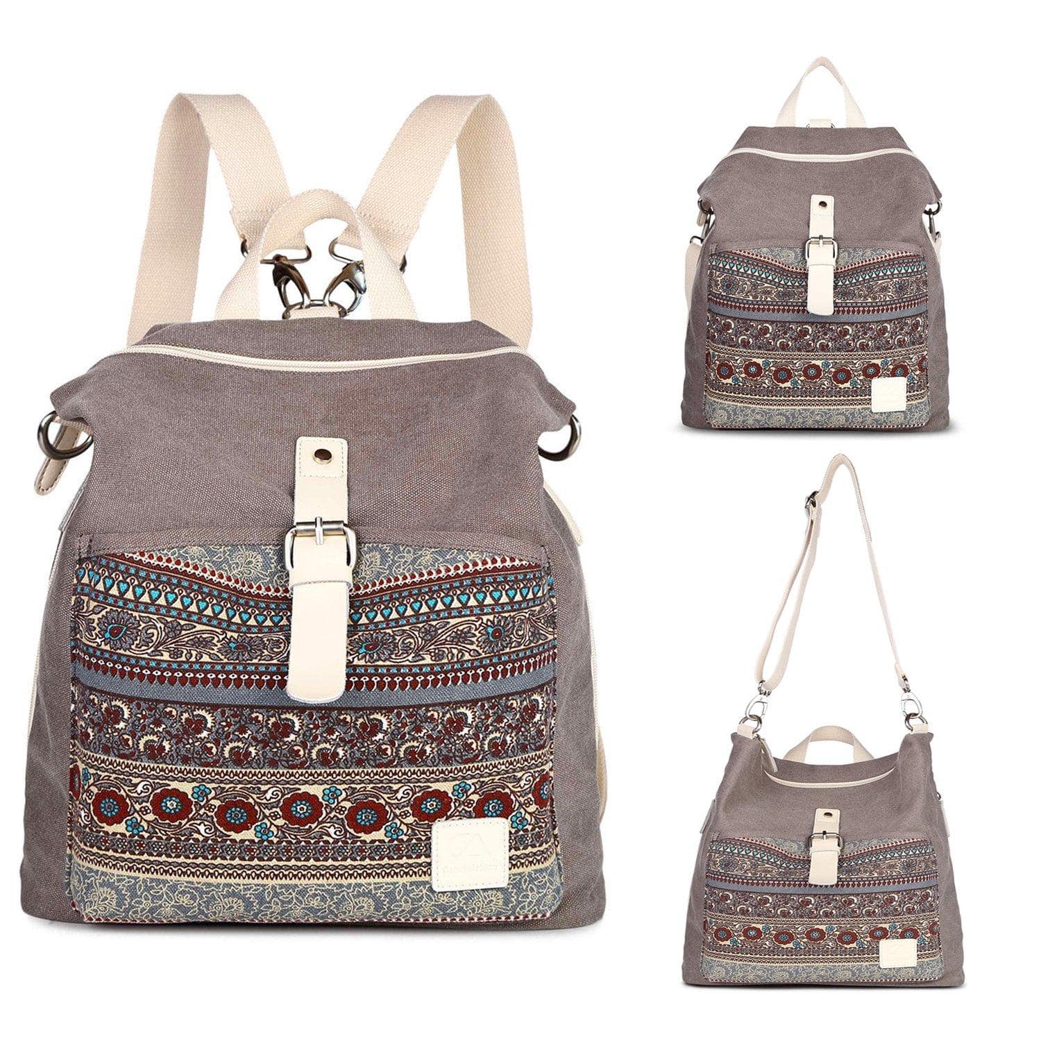 Cozy Serene - Backpack Purse Women Canvas Backpack/rucksack Convertible Shoulder Bag Casual Daypack - Gray