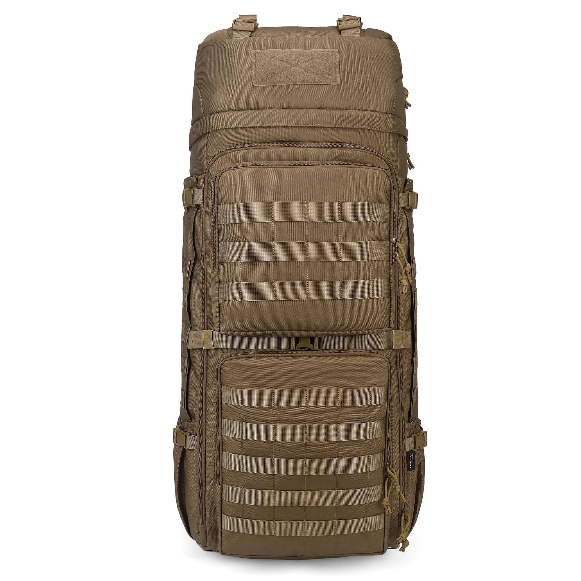 Stamp n Camp - 75l Internal Frame Backpack For Men Cordura With Recco Snowboarding Hiking Camping - Khaki