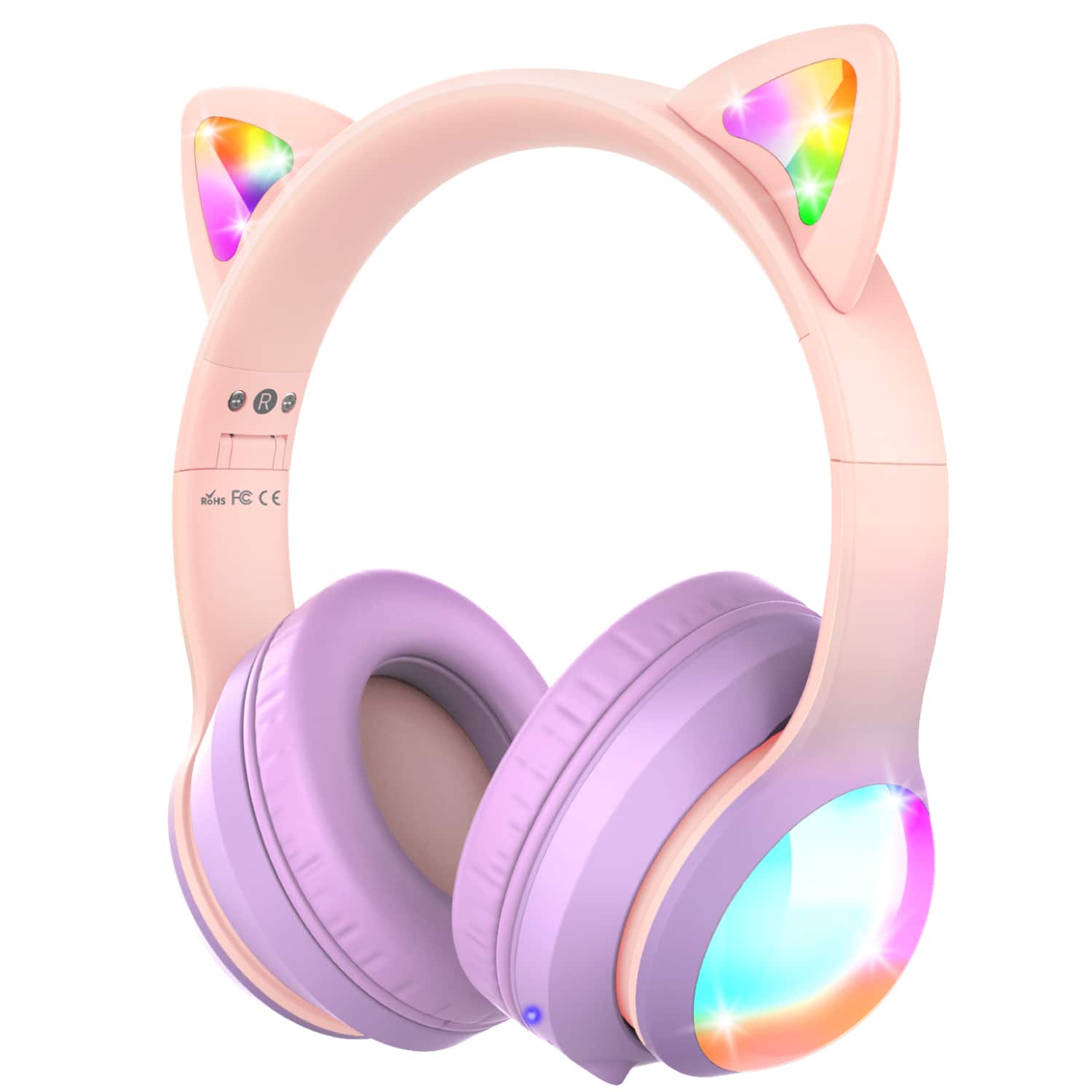 FosPower - Kids Headphones Wireless, Kids Bluetooth headphones with Cord, Over Ear Cat Ear Wired Headphones, Pink - Multicolored