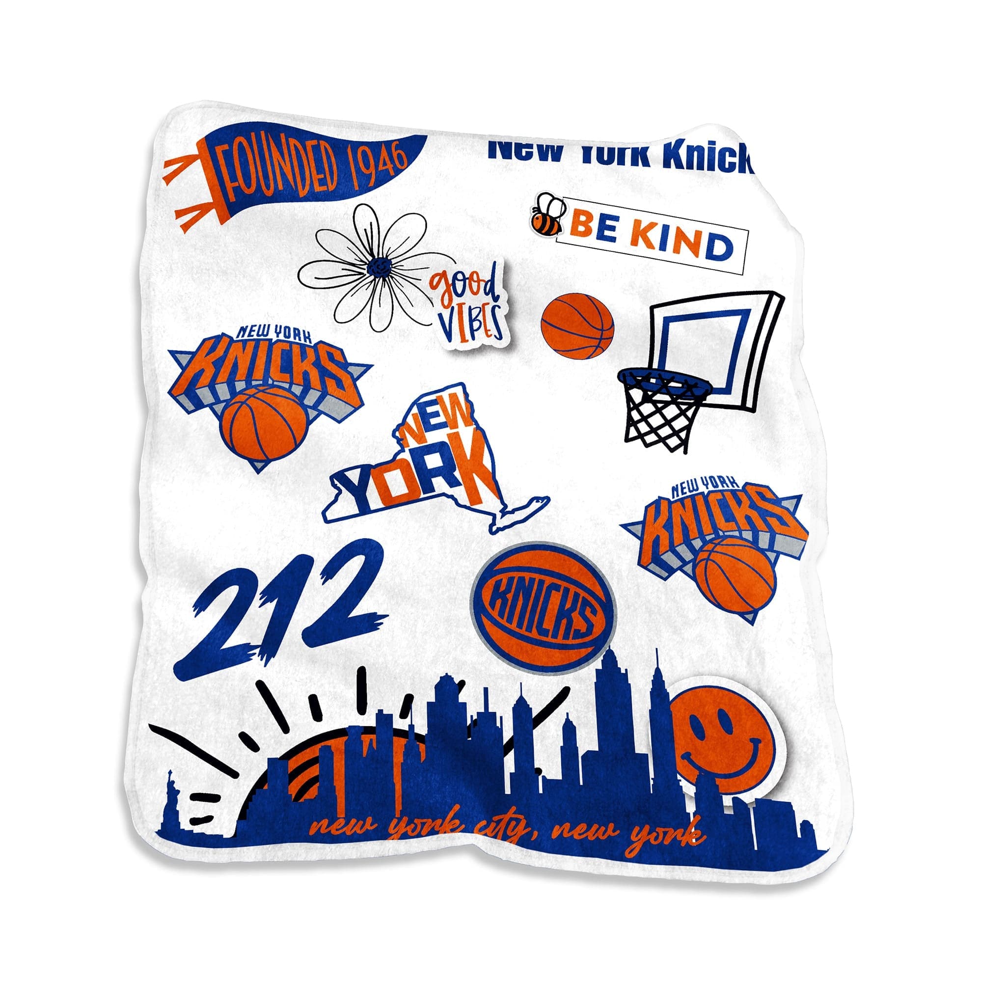 Logo Brands - New York Knicks 50" x 60" Raschel Native Throw - White