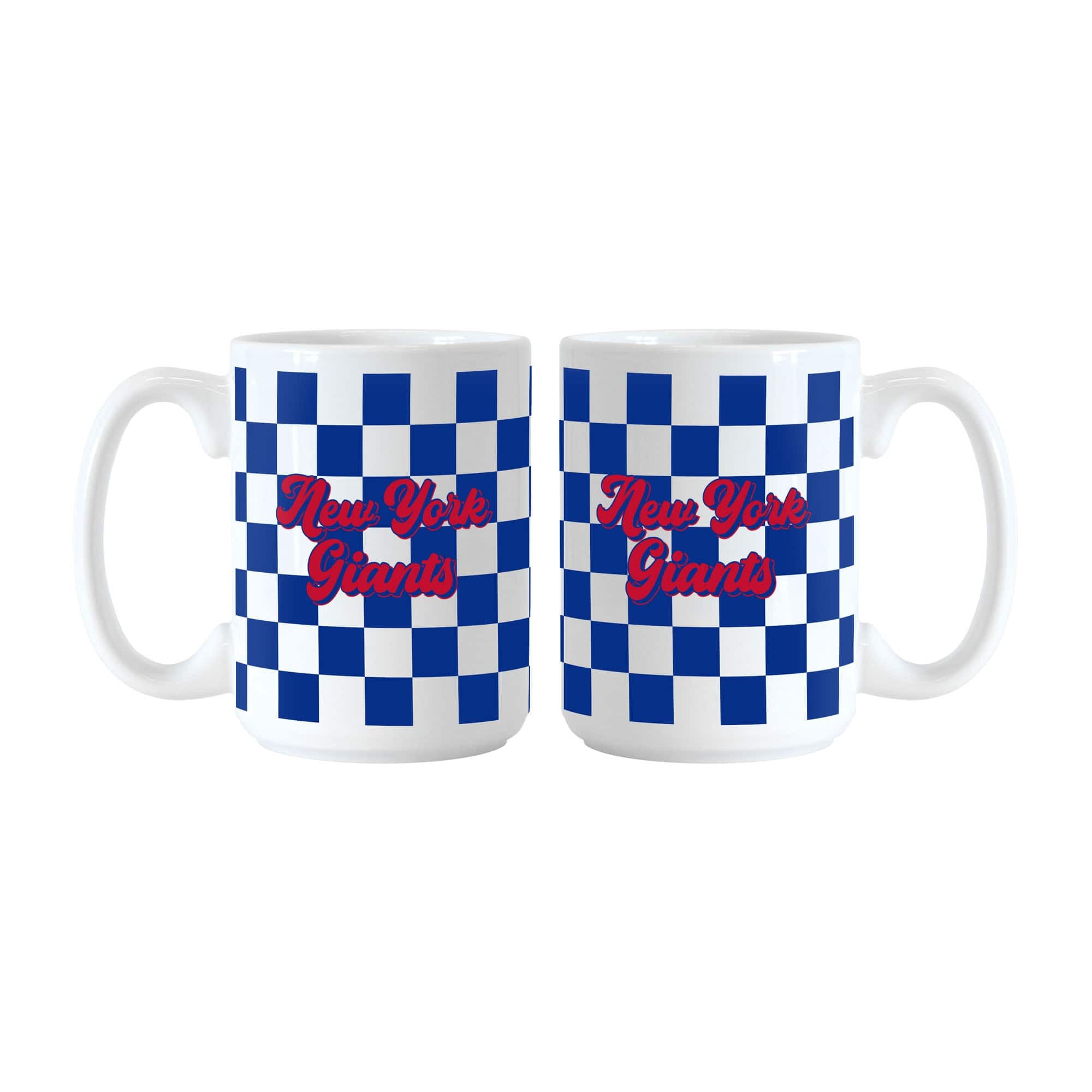 Logo Brands - New York Giants Set de 2 Tazas de 15oz. con Diseño a Cuadros - Multicolor