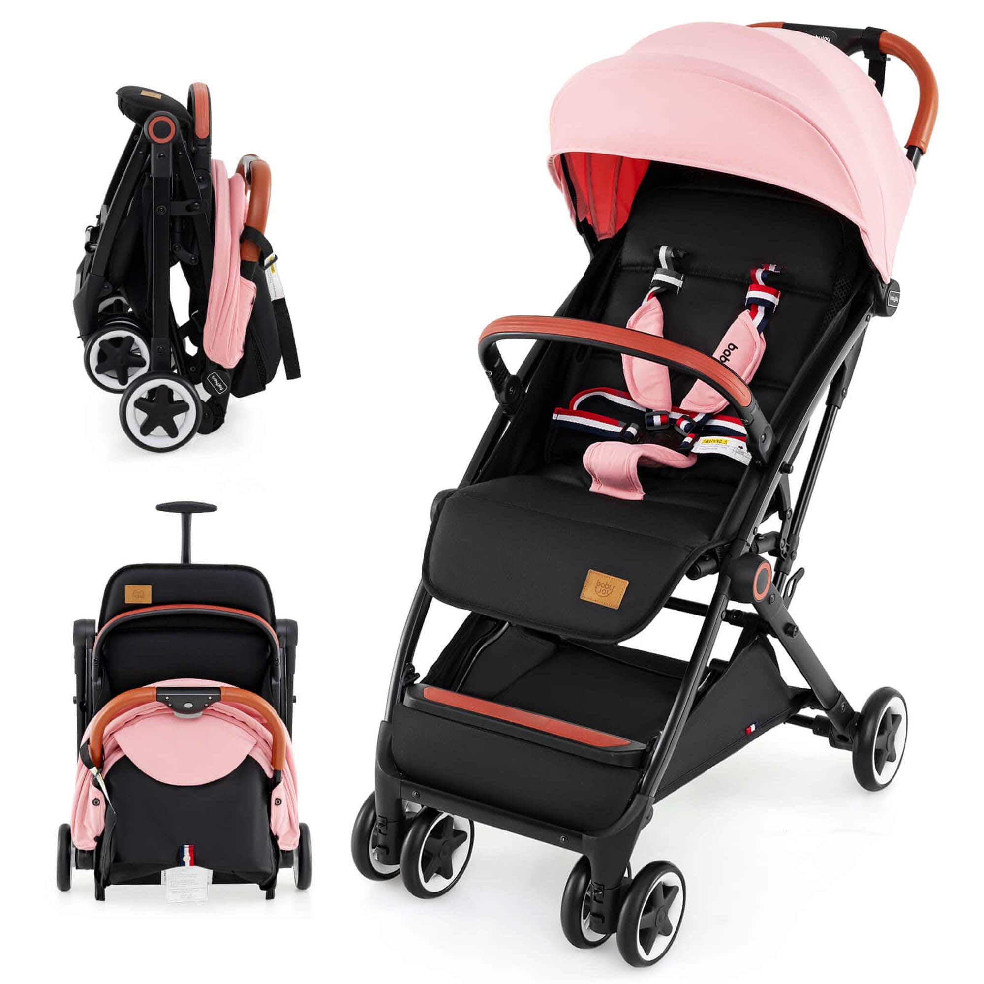 Costway - Lightweight Baby Stroller Aluminium Frame with Net for Travel - Pink