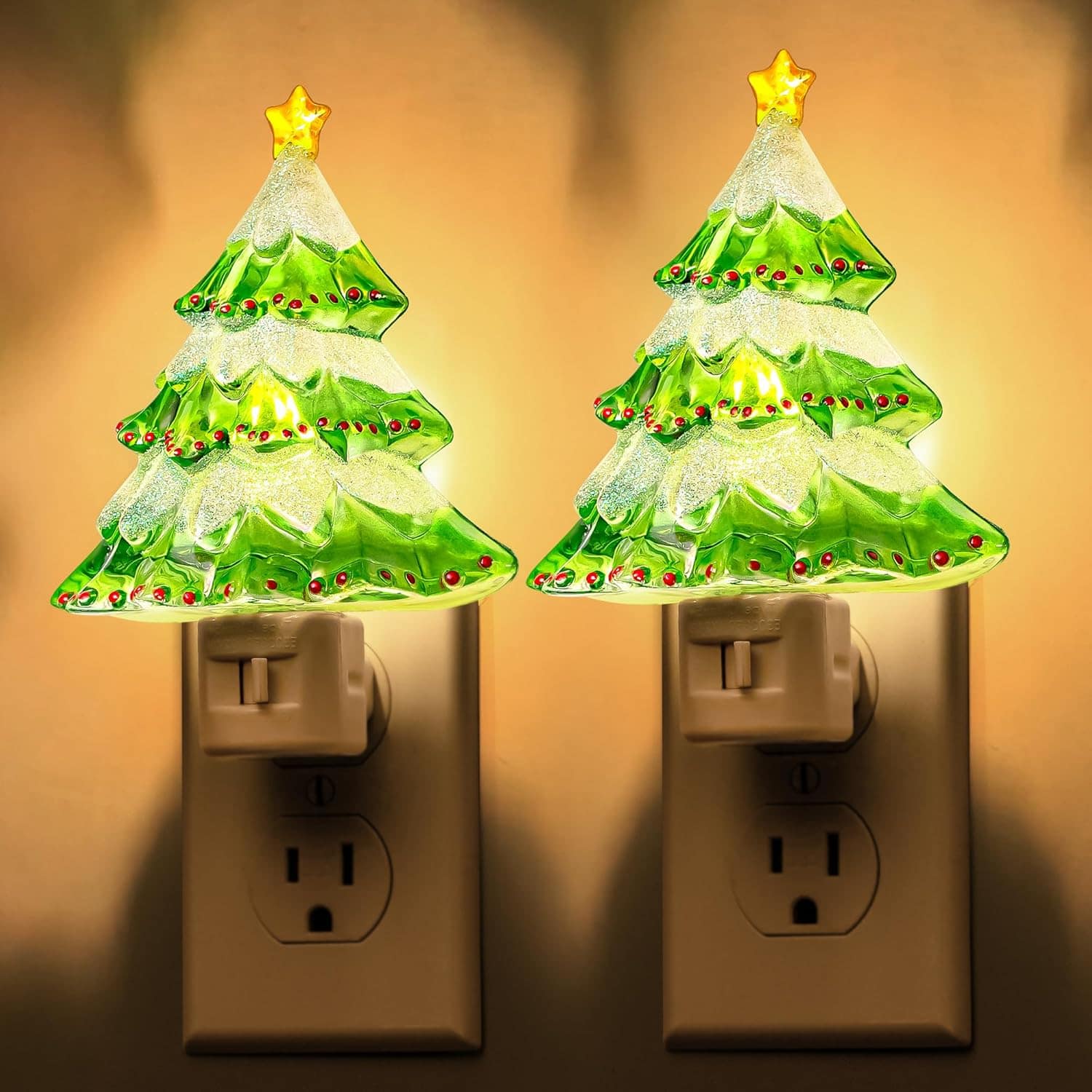 ACJPR - 2-Pack Christmas Tree Night Lights - 3000K Plug-in, 360° Rotatable - Warm White