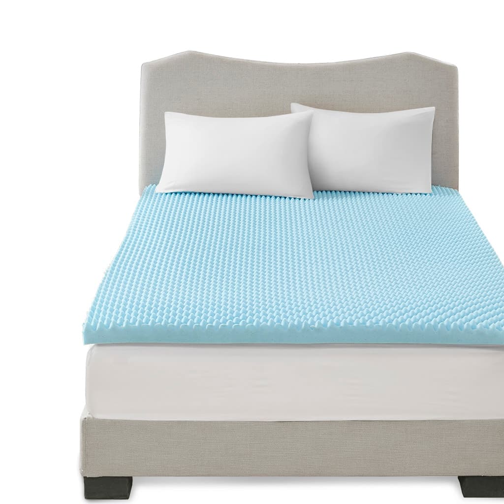 Glintex - Reversible Cooling Mattress Topper, Hypoallergenic Gel Infused Memory Foam for Comfortable Sleep - Blue