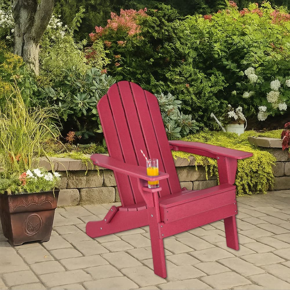 Hivvago - Folding All-Weather Patio Chair with Integrated Cup Holder - Red