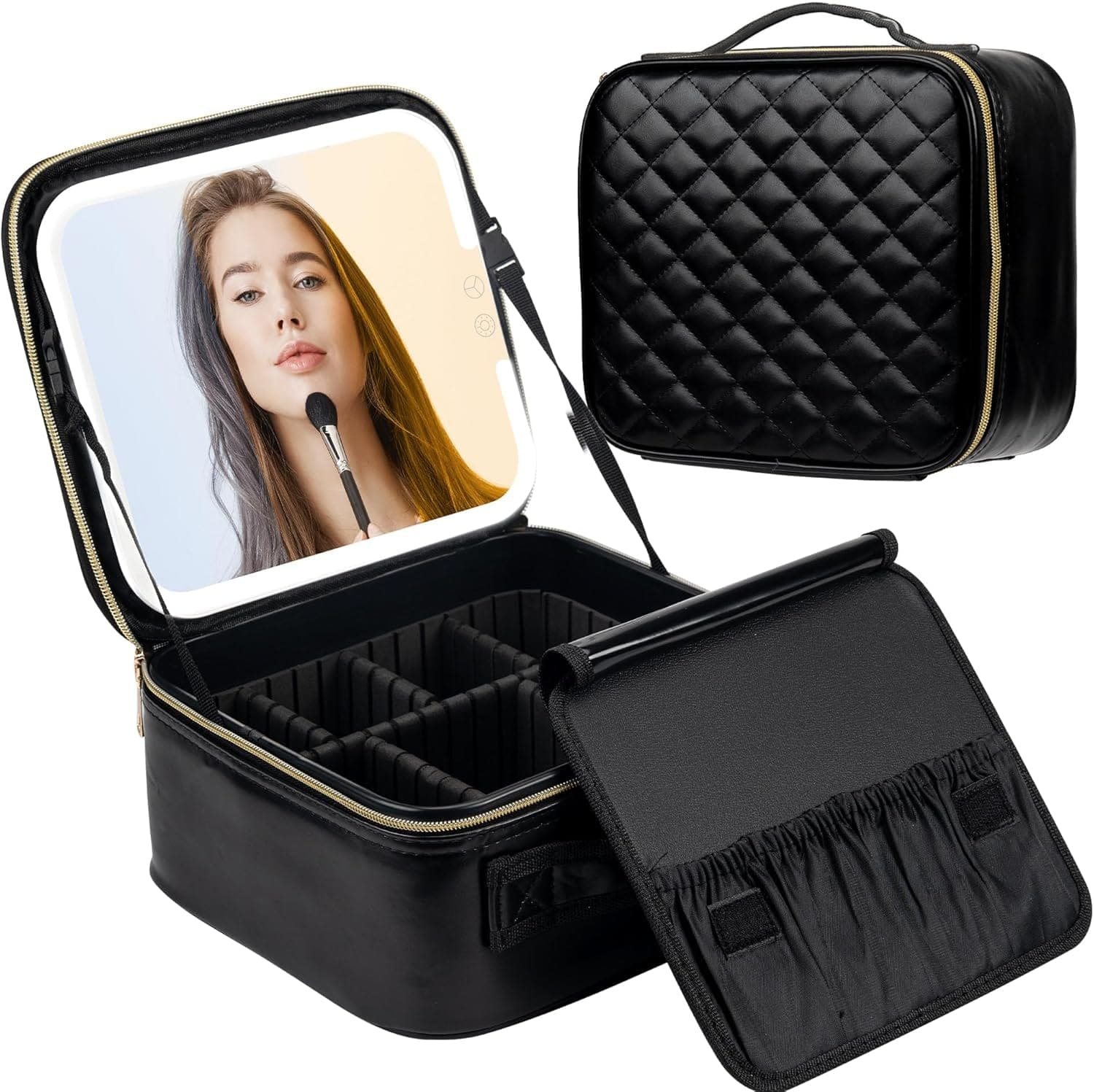 Stamp n Camp - SJD Travel Makeup Bag with LED Mirror, Portable Cosmetic Case Organizer with Lighted Mirror - Classic-GW