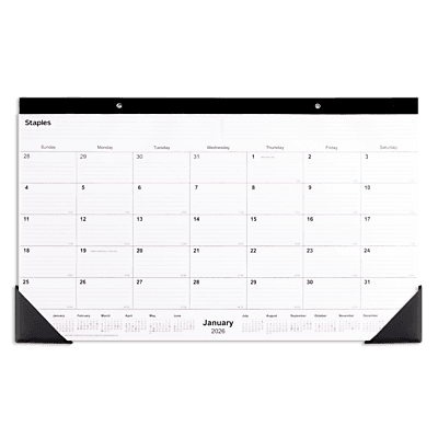 2026 Staples 18" x 11" Monthly Desk Pad Calendar, (ST17392-26) - White/Black