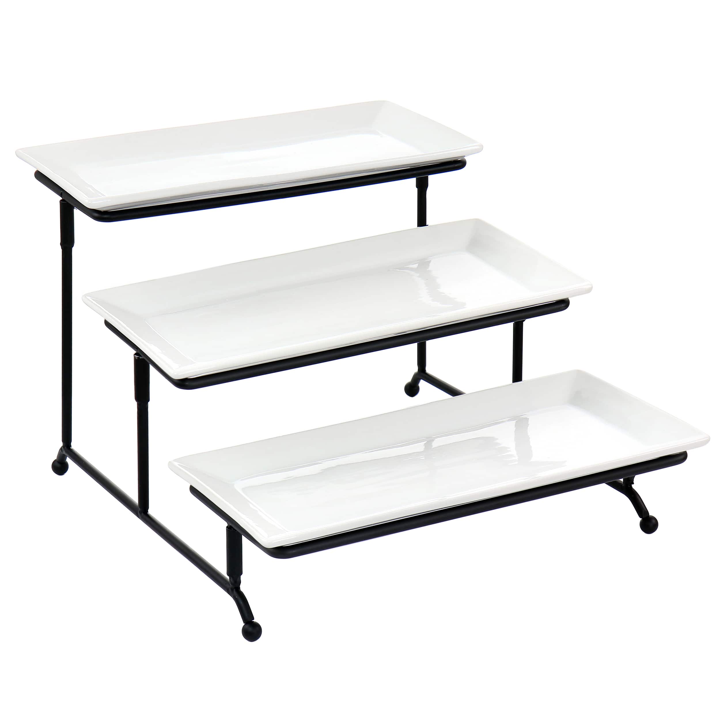 Elama - 3 Tier Rectangular Plate Porcelain Serveware Set - White