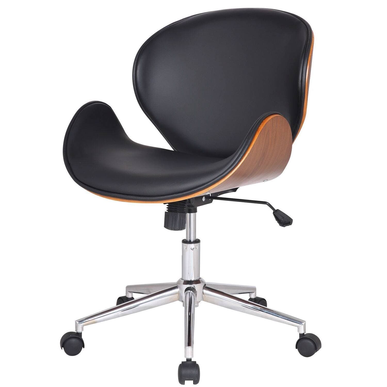 Hivvago - Modern Classic Faux Leather Office Chair with Curved Seat - Walnut / Black