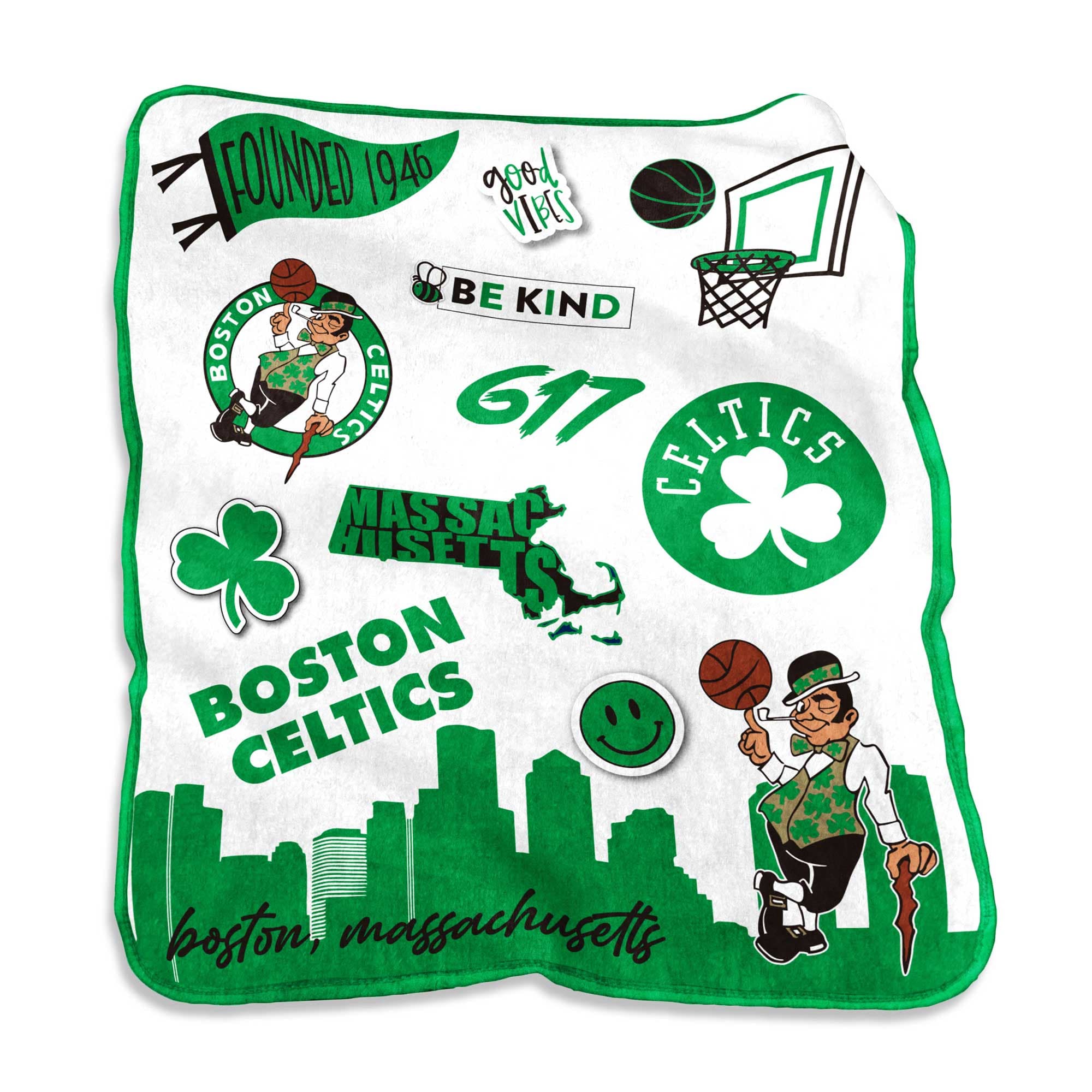 Logo Brands - Boston Celtics 50'' x 60'' Native Raschel Plush Throw Blanket - Multicolor