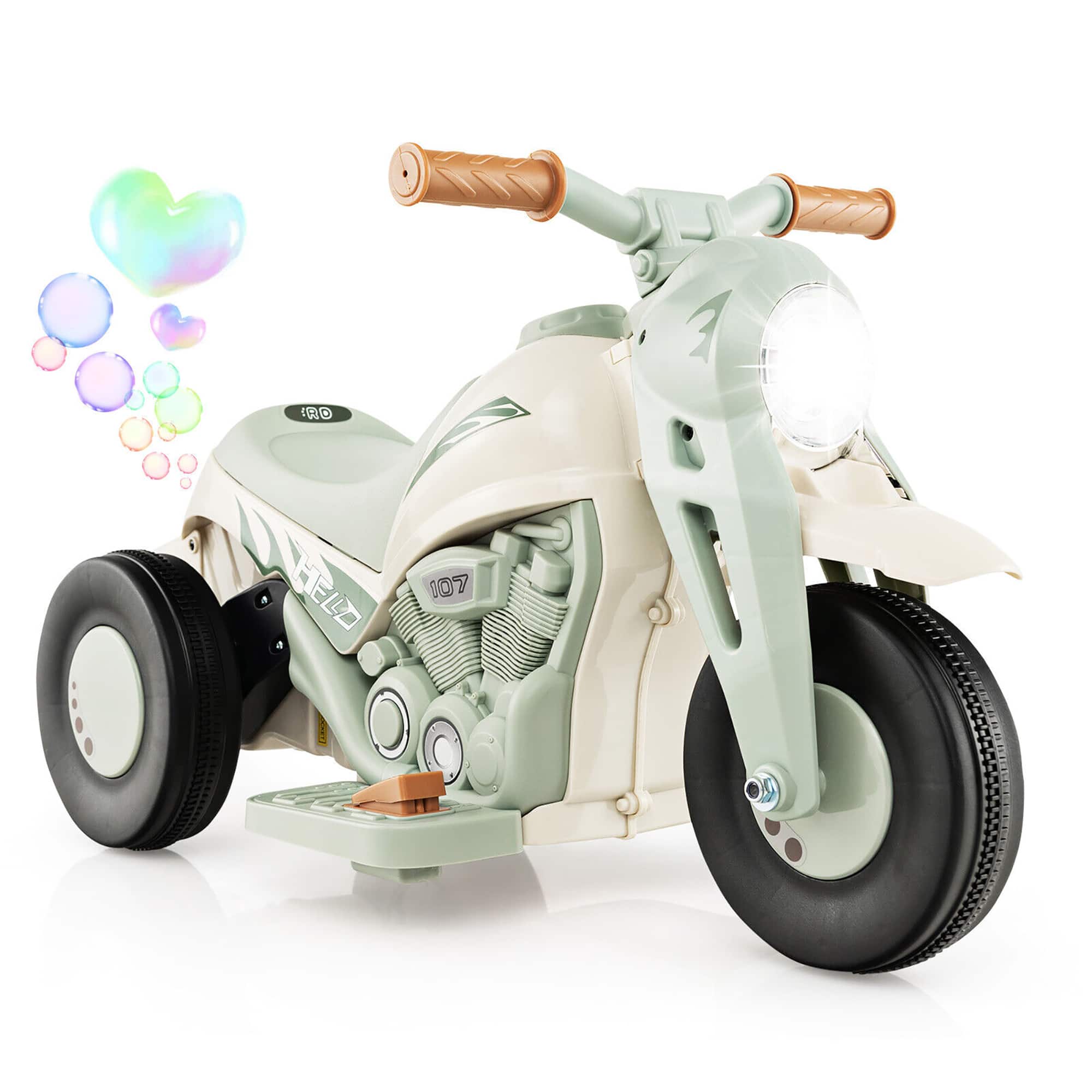 Gymax - 6V Kids Bubble Car Electric Ride on Motorcycle w/ Music Button & LED Headlight - Beige