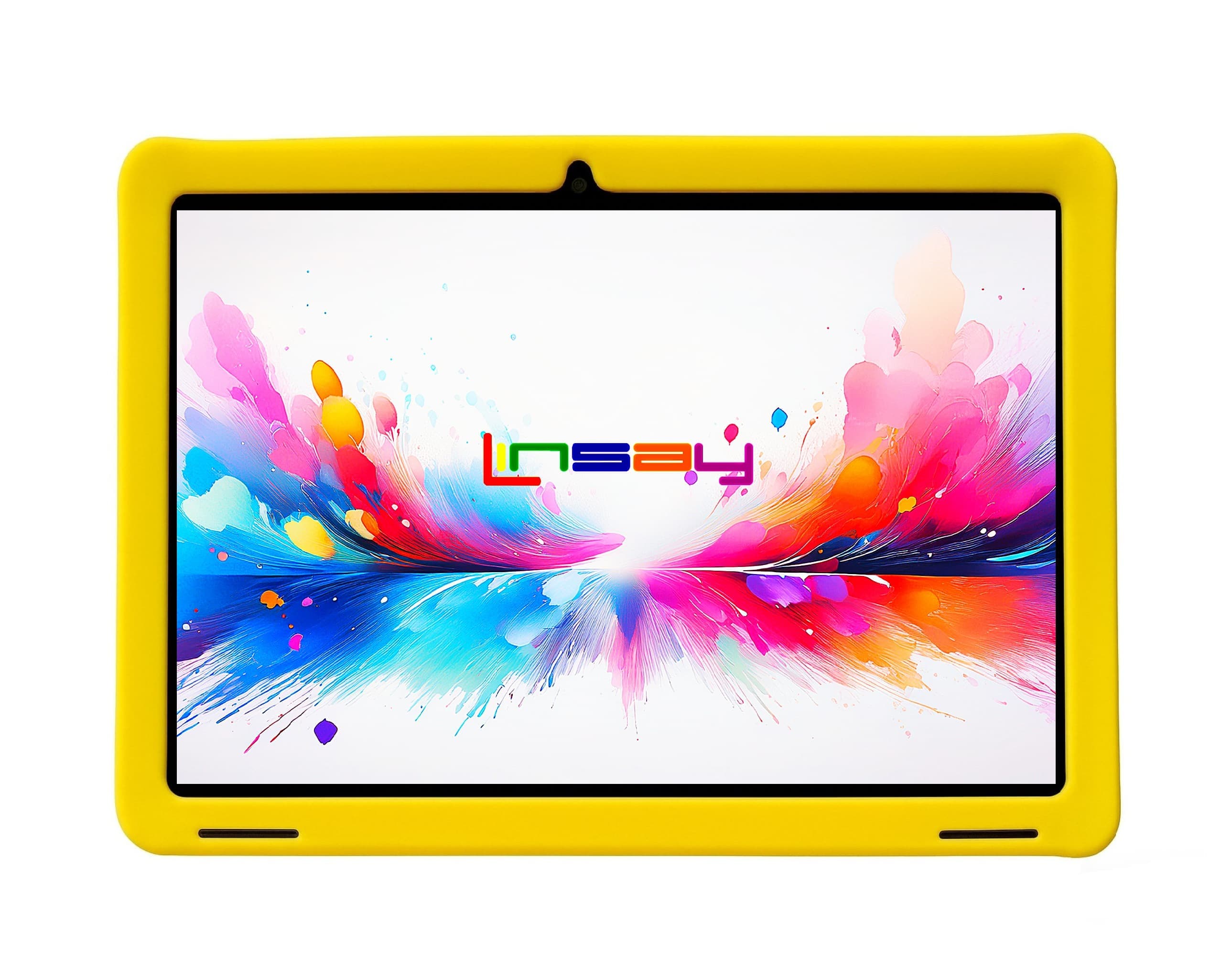 LINSAY - 10.1"Octa Core 256GB Storage Android 15 Tablet with Kids Defender Case - Yellow