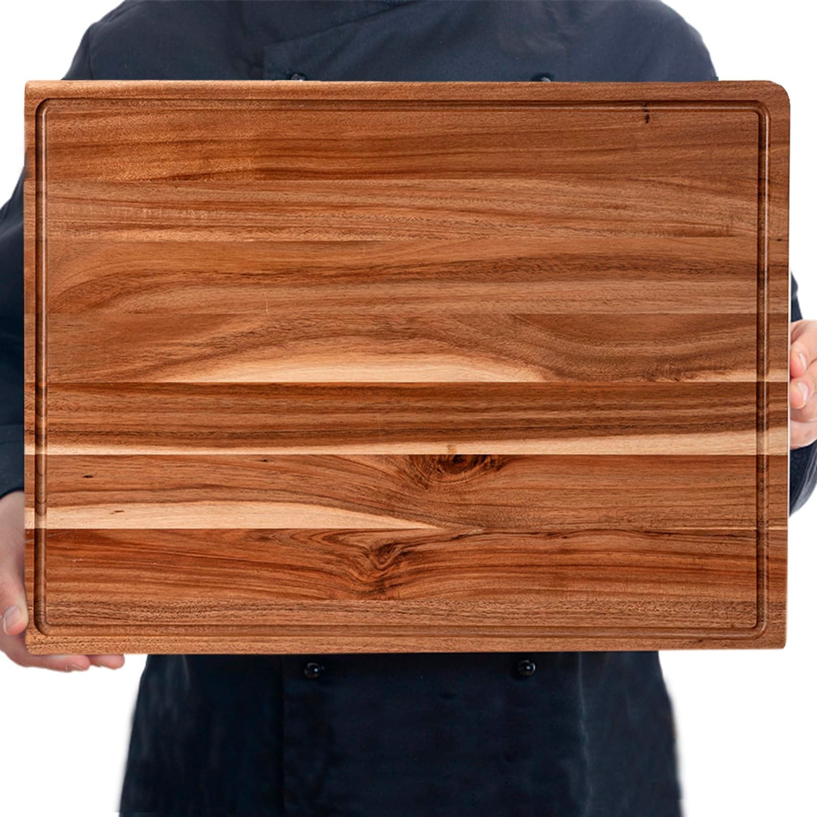 Acekool - 24 x 18 Inch Extra Large Acacia Wood Cutting Board with Juice Groove for Turkey Meat Vegetables BBQ