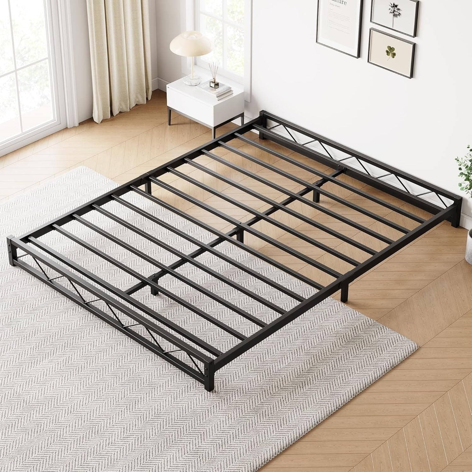 Homhougo - 6 Inch Black Full Metal Platform Bed Frame - Heavy-Duty Slats, Noise-Free, No Box Spring, Bedroom Ready - Black