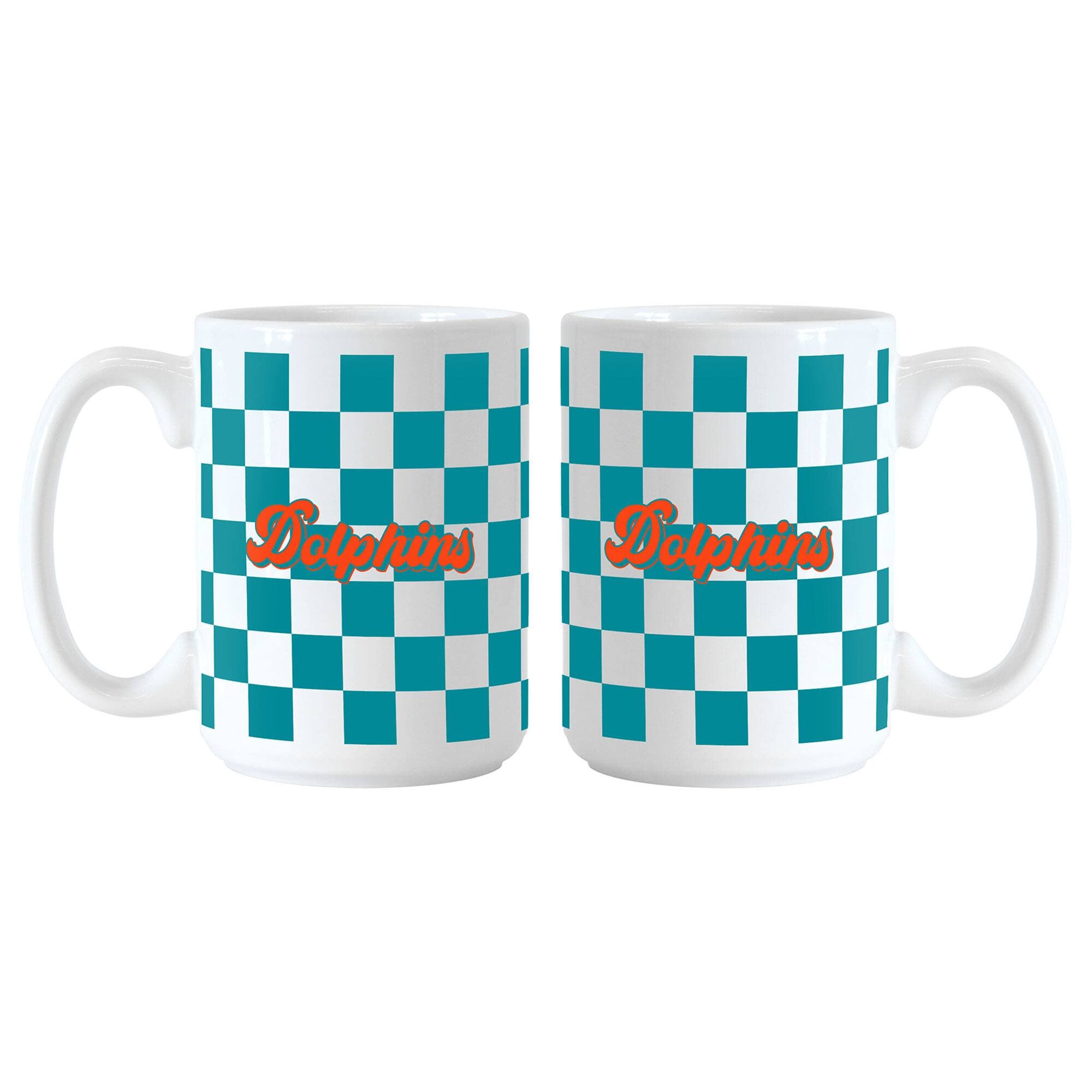 Logo Brands - Miami Dolphins 2-Pack 15oz. Checkered Wordmark Mug Set - Multicolor