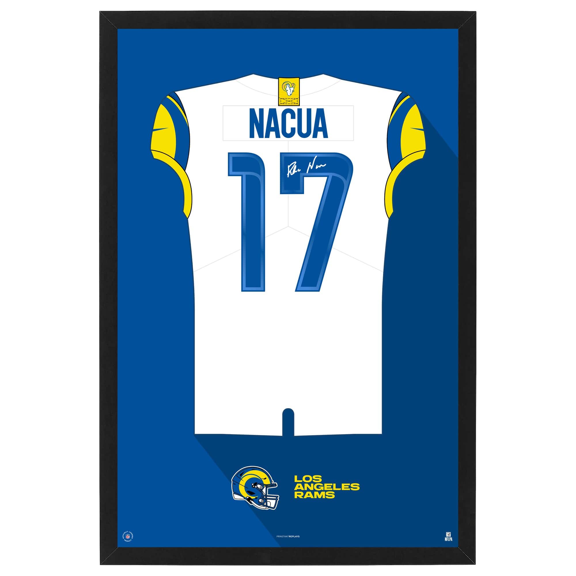 Sporticulture - Puka Nacua Los Angeles Rams Away Jersey Framed Art Print - White