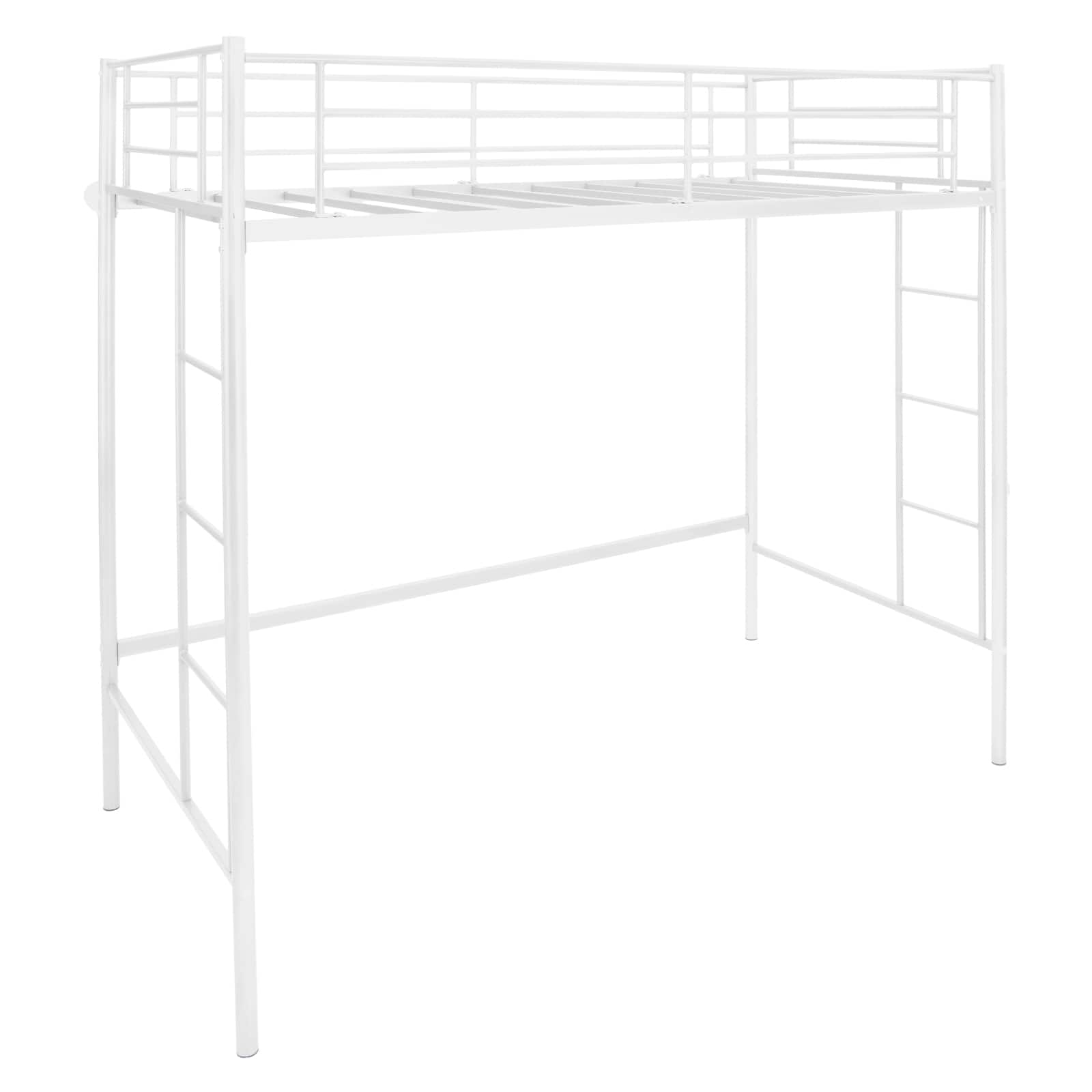 Ecooso - Twin Loft Bed Frame with Double Ladders and Guardrails for Kids Safety - White
