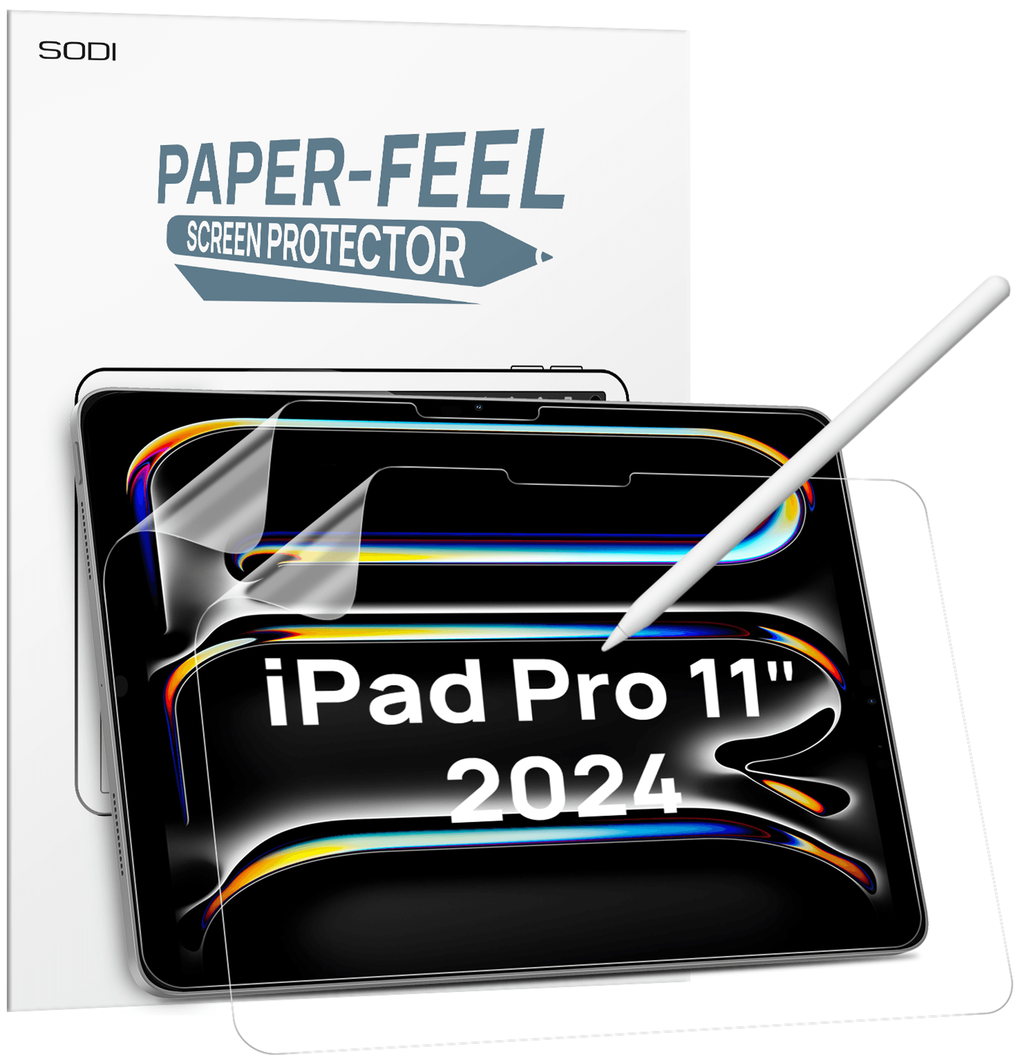 Sodi - Paper Feel Screen Protector for iPad Pro 11 Inch M4 2024, Draw Like on Paper, Scratch Resistant & Sensitive, Anti-Glare - Clear