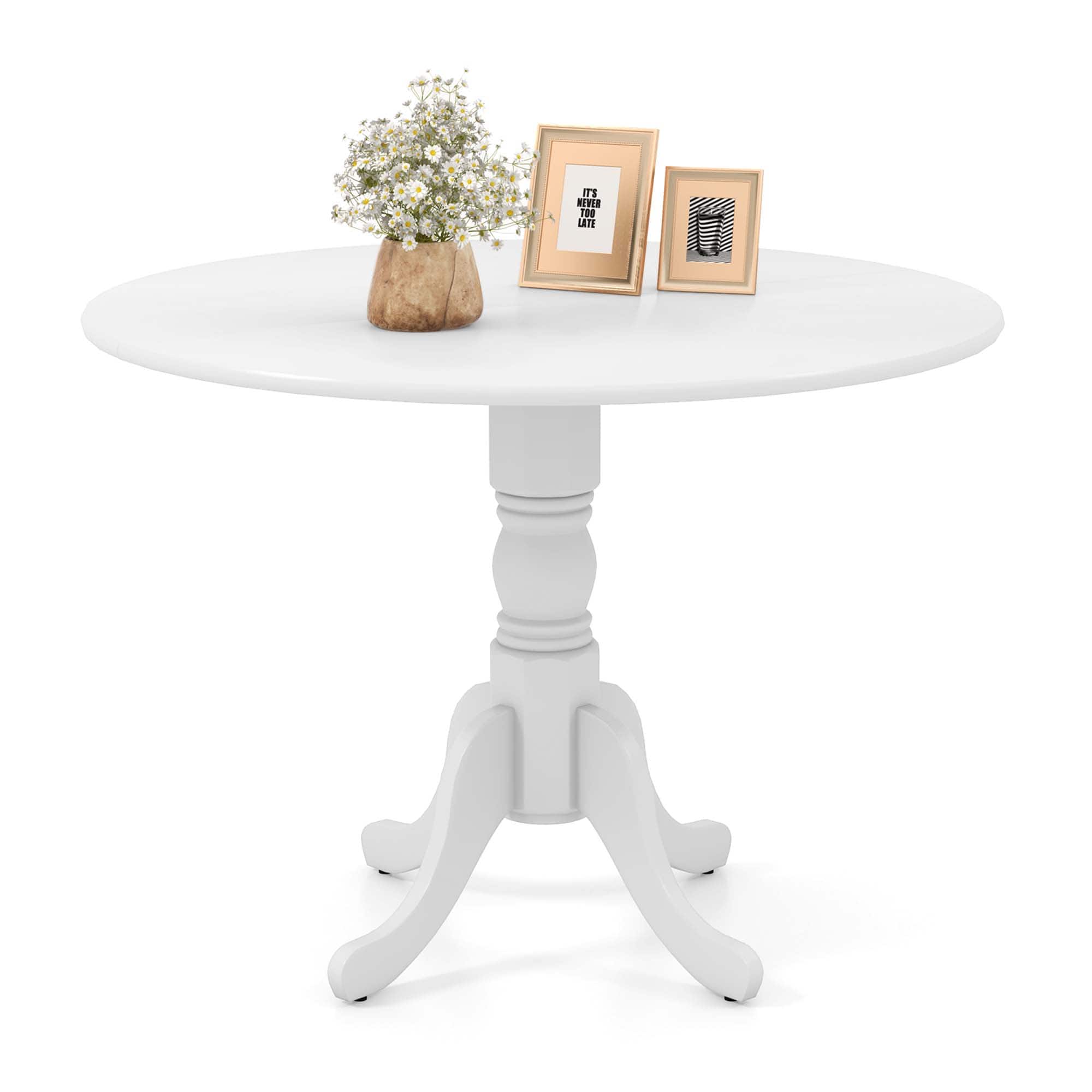 Costway - 4-Person Dining Table Wooden Kitchen Table with Solid Rubber Wood Frame for Kitchen - White