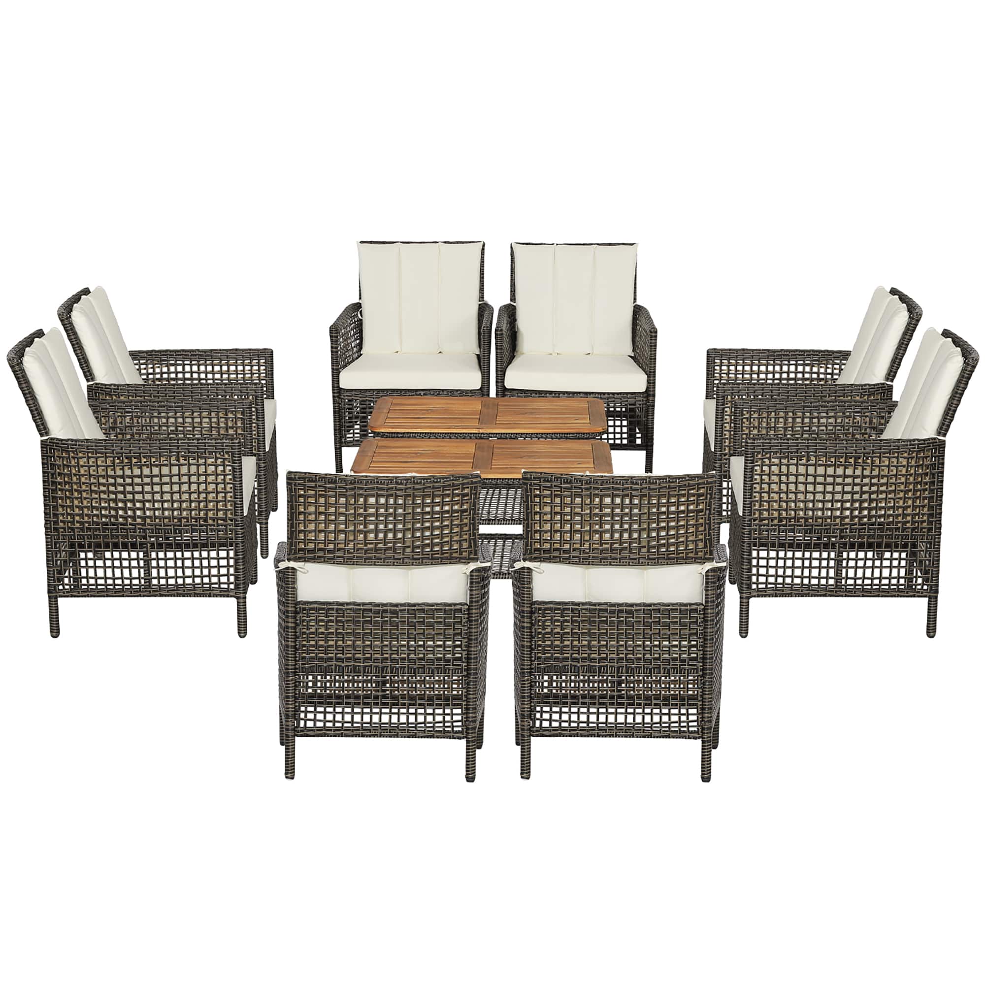 Costway - 10PCS Patio Rattan Furniture Set Cushioned Sofa Armrest Wooden Tabletop - Mix Black,Brown,Off White