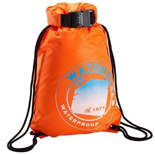 Stamp n Camp - Waterseals Cinch Locking Backpack | Waterproof Drawstring Bag Anti-theft Combination Lock For Men & Women Black - Orange