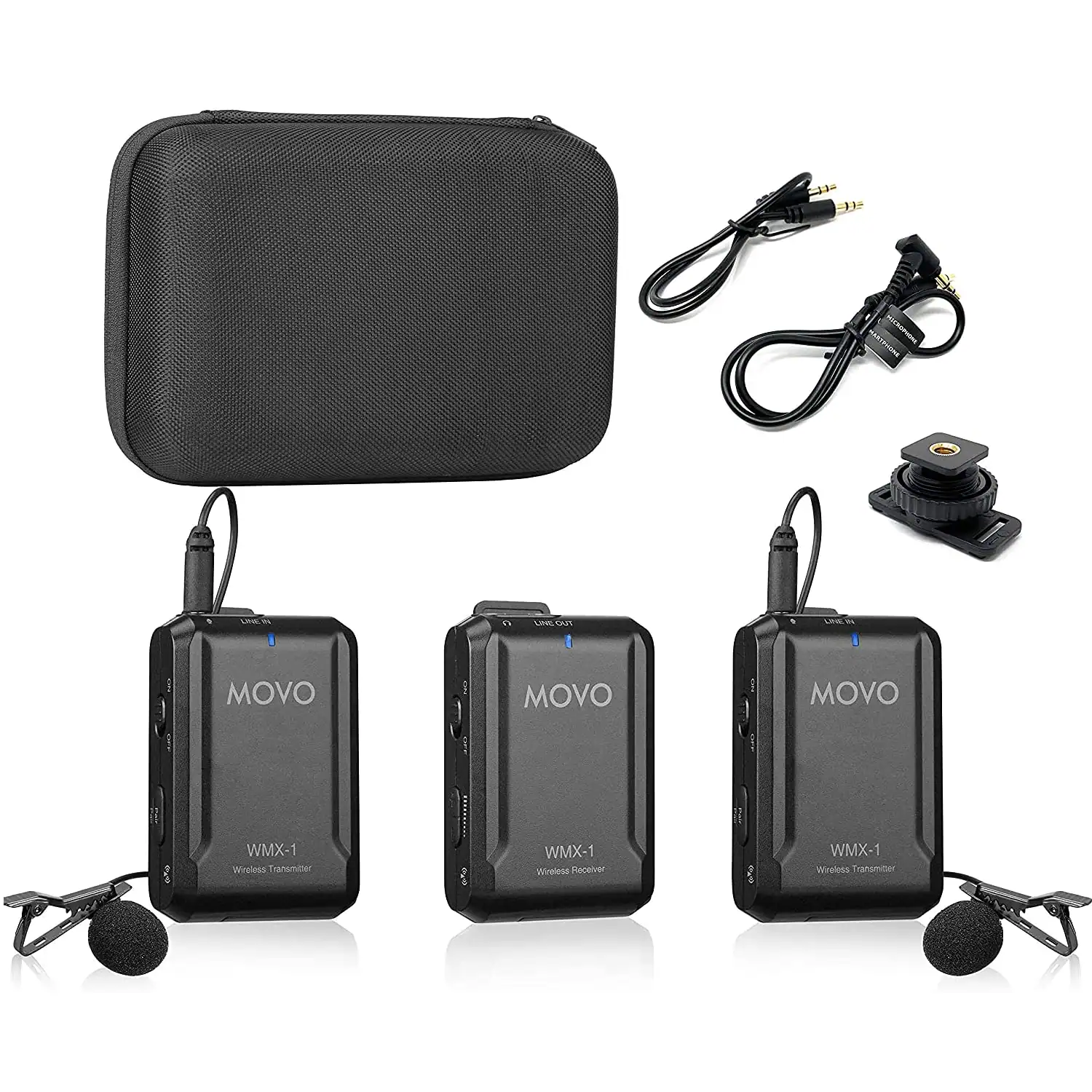 MOVO - WMX-1-DUO 2.4GHz Dual Wireless Lavalier Microphone System Compatible with Cameras and Smartphones