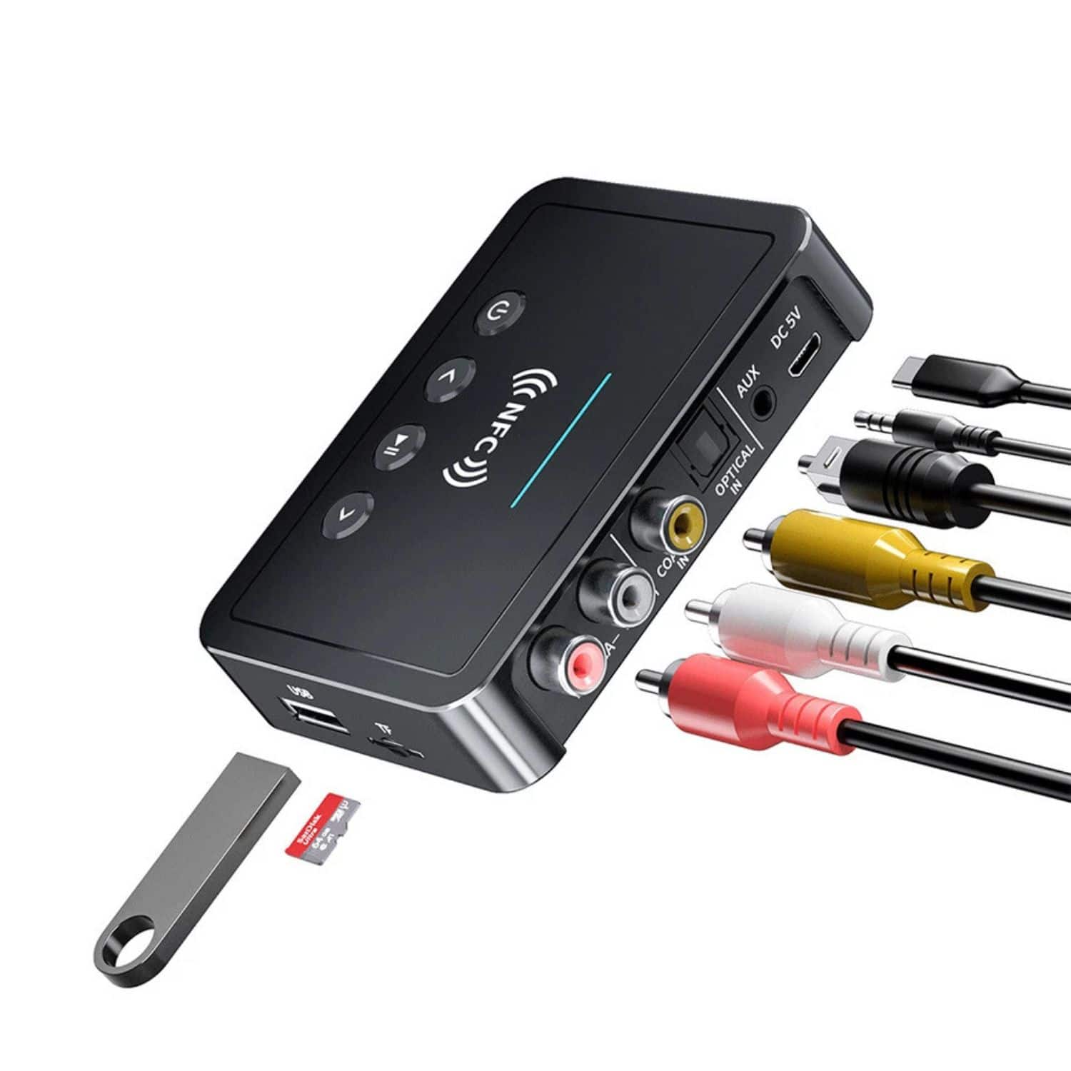 Stock Preferred - Bluetooth 5.0 Transmitter Receiver with Remote - 3.5mm AUX to 2 RCA Wireless Audio Adapter, Hi-Fi DAC with Optical
