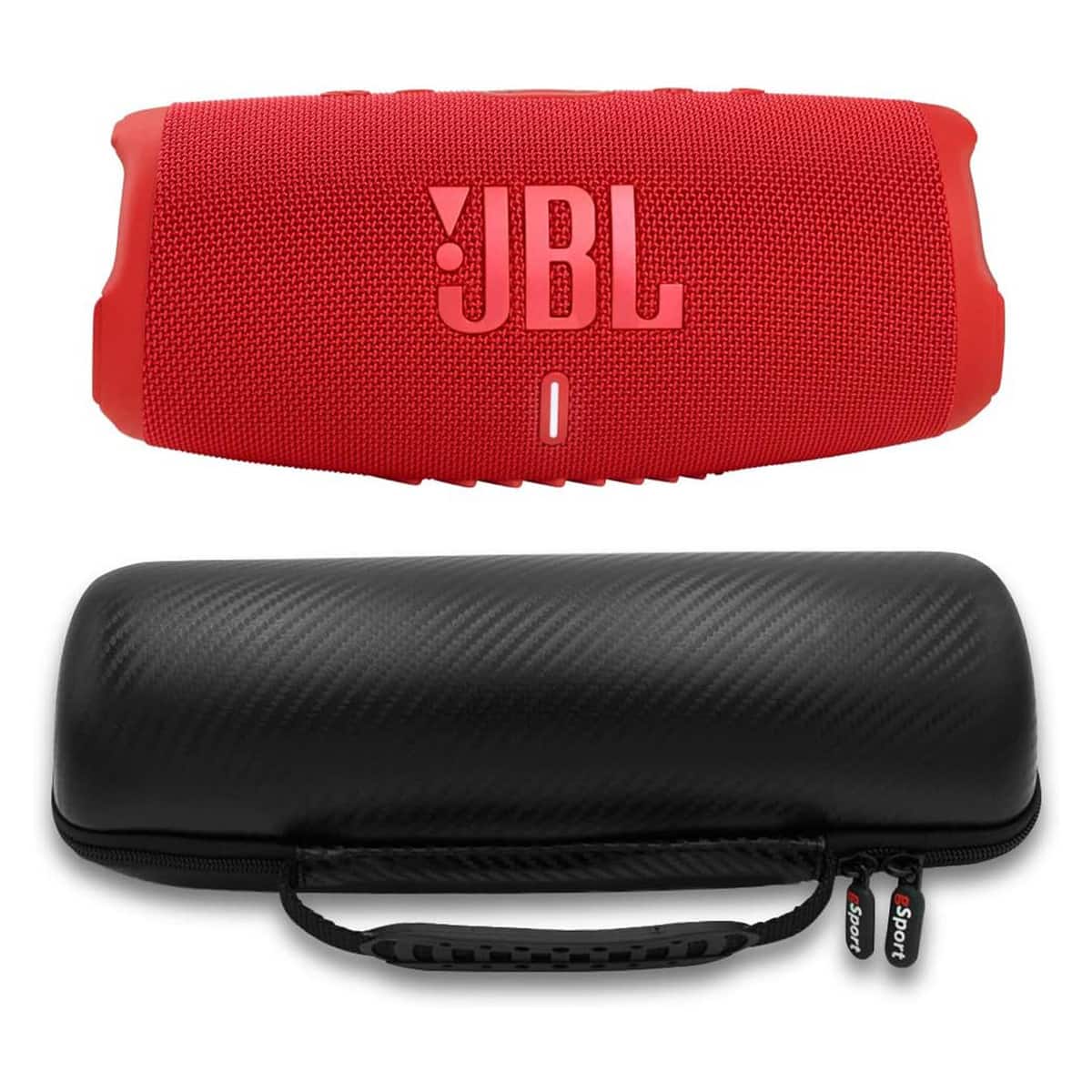 JBL - Charge 5 Waterproof Portable Bluetooth Speaker with gSport Carbon Fiber Case - Red