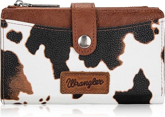 Vulpecula Spade - Wallet for Women Bifold Card Holder with Zipper and ID Window - Cow Print - Brown
