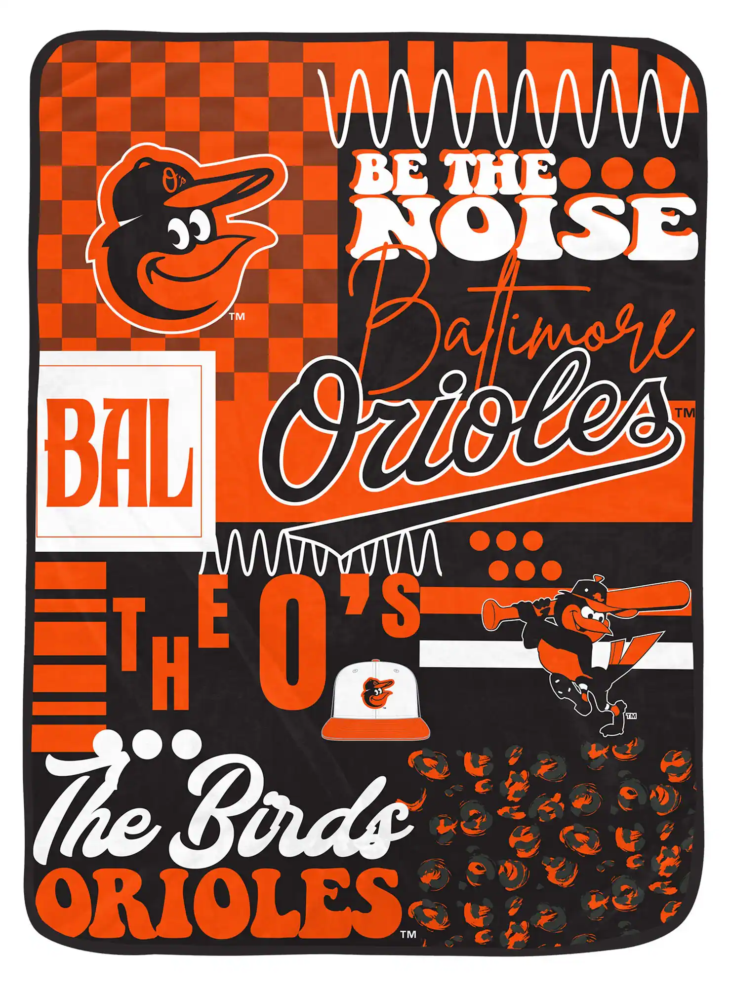 Pegasus - Baltimore Orioles 66" x 95" Oversized Loco Check Ultra Cozy Blanket - Multicolor