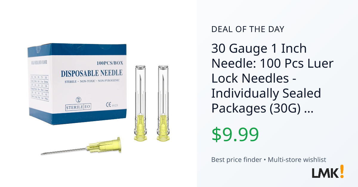 30 Gauge 1 Inch Needle: 100 Pcs Luer Lock Needles - Indiv... | LMK.today