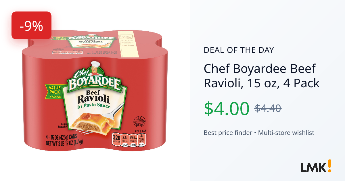 Chef Boyardee Beef Ravioli, 15 oz, 4 Pack | LMK.today